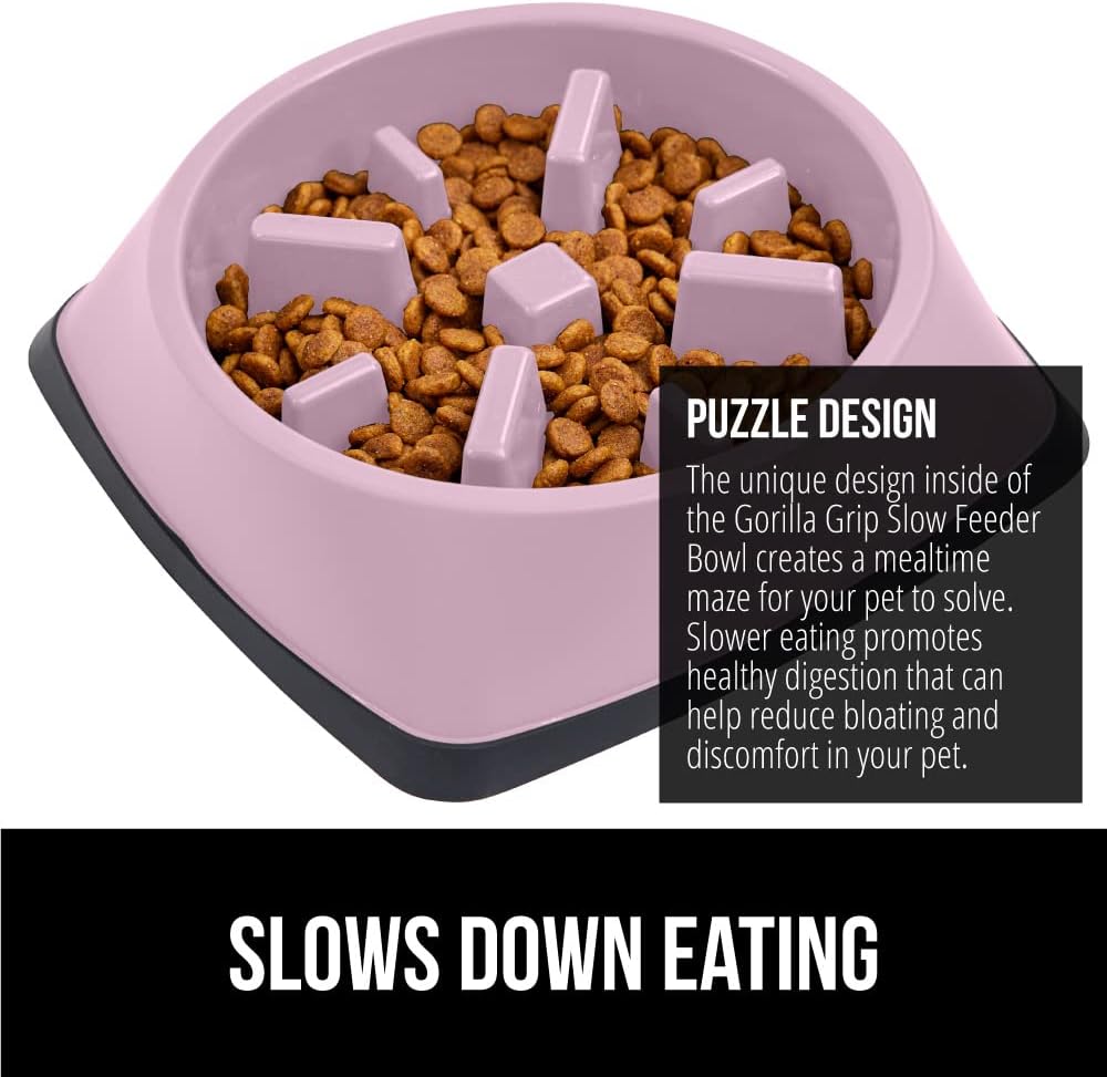 ® Patented Slow Feeder Dog and Cat Bowl, BPA Free, 4 Cup Pink
