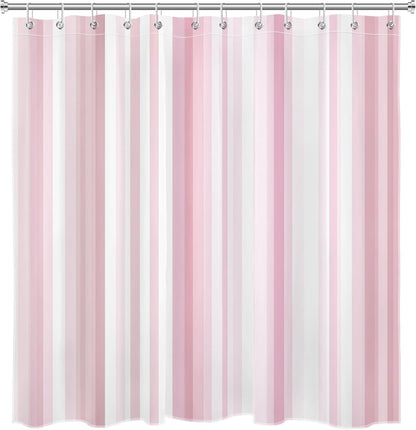 Aesthetic Pink Stripe Shower Curtain Sets with Rugs Abstract Geometric Pink and White Vertical Striped Fabric Shower Curtain with Hooks Modern Bathroom Curtains Shower Set, 70x70 inches