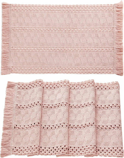 ZeeMart Macrame Style Boho Placemats Set of 4, Light Pink 12x20 Inch