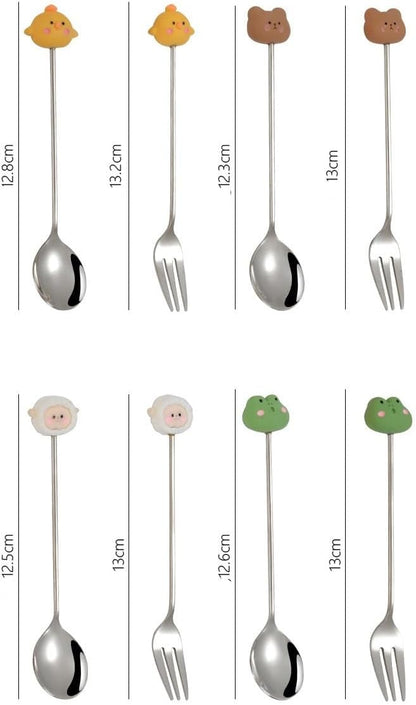 Silverware Set, 1/4/6/8pcs Creative Cartoon Stainless Steel Silver Spoon Cute Stirring Spoon Household Coffee Spoon Fruit Spoon Souvenir Gift Box Tableware, Home Cutlery Flatware Set(Pink,1