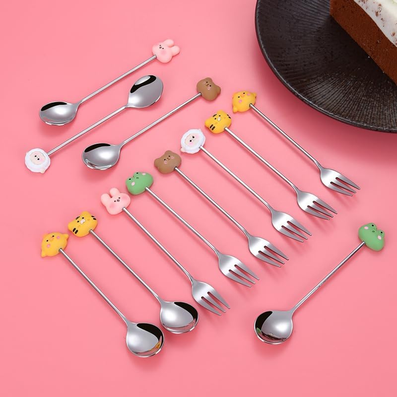 Silverware Set, 1/4/6/8pcs Creative Cartoon Stainless Steel Silver Spoon Cute Stirring Spoon Household Coffee Spoon Fruit Spoon Souvenir Gift Box Tableware, Home Cutlery Flatware Set(Pink,1
