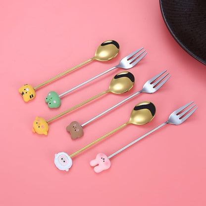 Silverware Set, 1/4/6/8pcs Creative Cartoon Stainless Steel Silver Spoon Cute Stirring Spoon Household Coffee Spoon Fruit Spoon Souvenir Gift Box Tableware, Home Cutlery Flatware Set(Pink,1