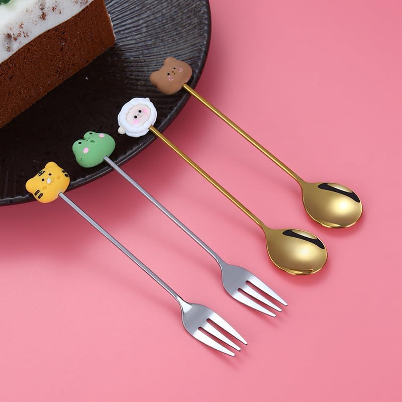 Silverware Set, 1/4/6/8pcs Creative Cartoon Stainless Steel Silver Spoon Cute Stirring Spoon Household Coffee Spoon Fruit Spoon Souvenir Gift Box Tableware, Home Cutlery Flatware Set(Pink,1