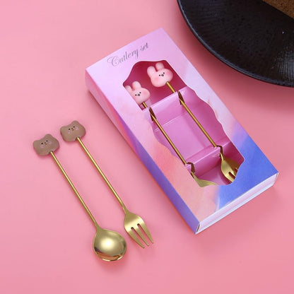 Silverware Set, 1/4/6/8pcs Creative Cartoon Stainless Steel Silver Spoon Cute Stirring Spoon Household Coffee Spoon Fruit Spoon Souvenir Gift Box Tableware, Home Cutlery Flatware Set(Pink,1