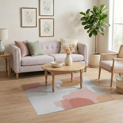 4'x6' Washable Flatwoven Rug, Peach Contemporary Abstract Easy Care Throw Carpet for Dorm Room, Small Living Room, Apartment, Stain Resistant Low Profile Floor Covering | Ref:1990619