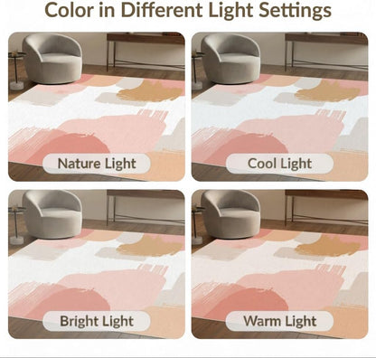 4'x6' Washable Flatwoven Rug, Peach Contemporary Abstract Easy Care Throw Carpet for Dorm Room, Small Living Room, Apartment, Stain Resistant Low Profile Floor Covering | Ref:1990619