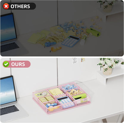 Pink Desk Drawer Organizer, Metal Mesh Drawer Organizer Tray with 5 Adjustable Compartments,Desk Organizers and Accessories for Home,Office,Kitchen,Makeup,Vanity (Pink)