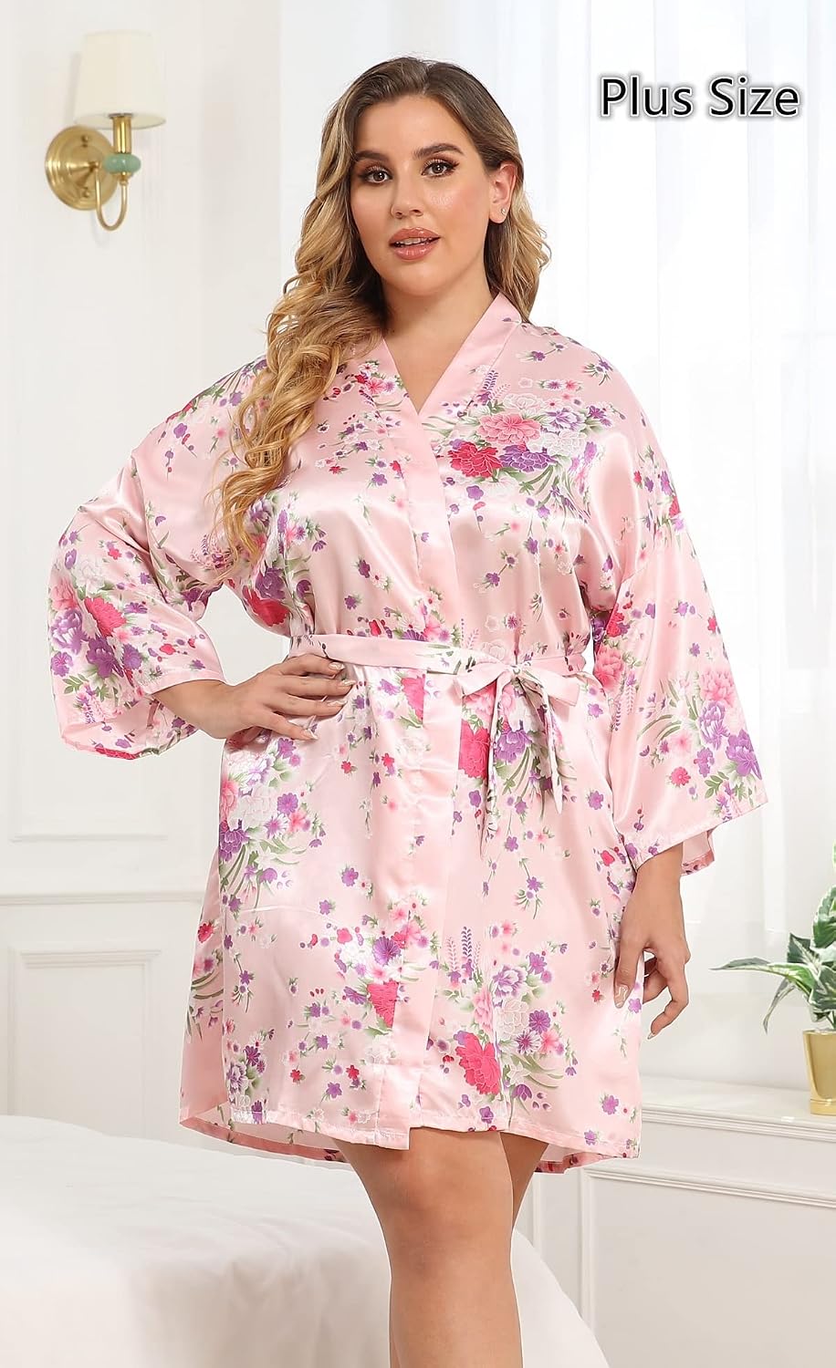 Women's Floral Short Satin Bridesmaid Robes Silky Bride Robes Getting Ready