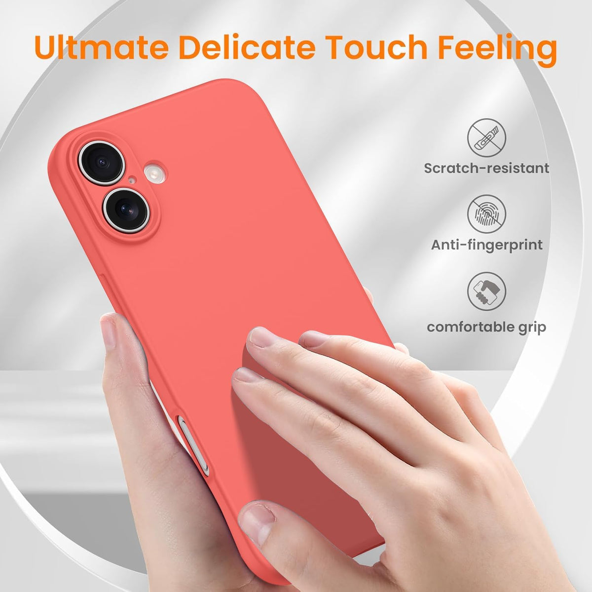 Compatible with iPhone 16 Case, Liquid Silicone Upgrade [Camera Protection] [Soft Anti-Scratch Microfiber Lining] Shockproof Phone Case (Peach)