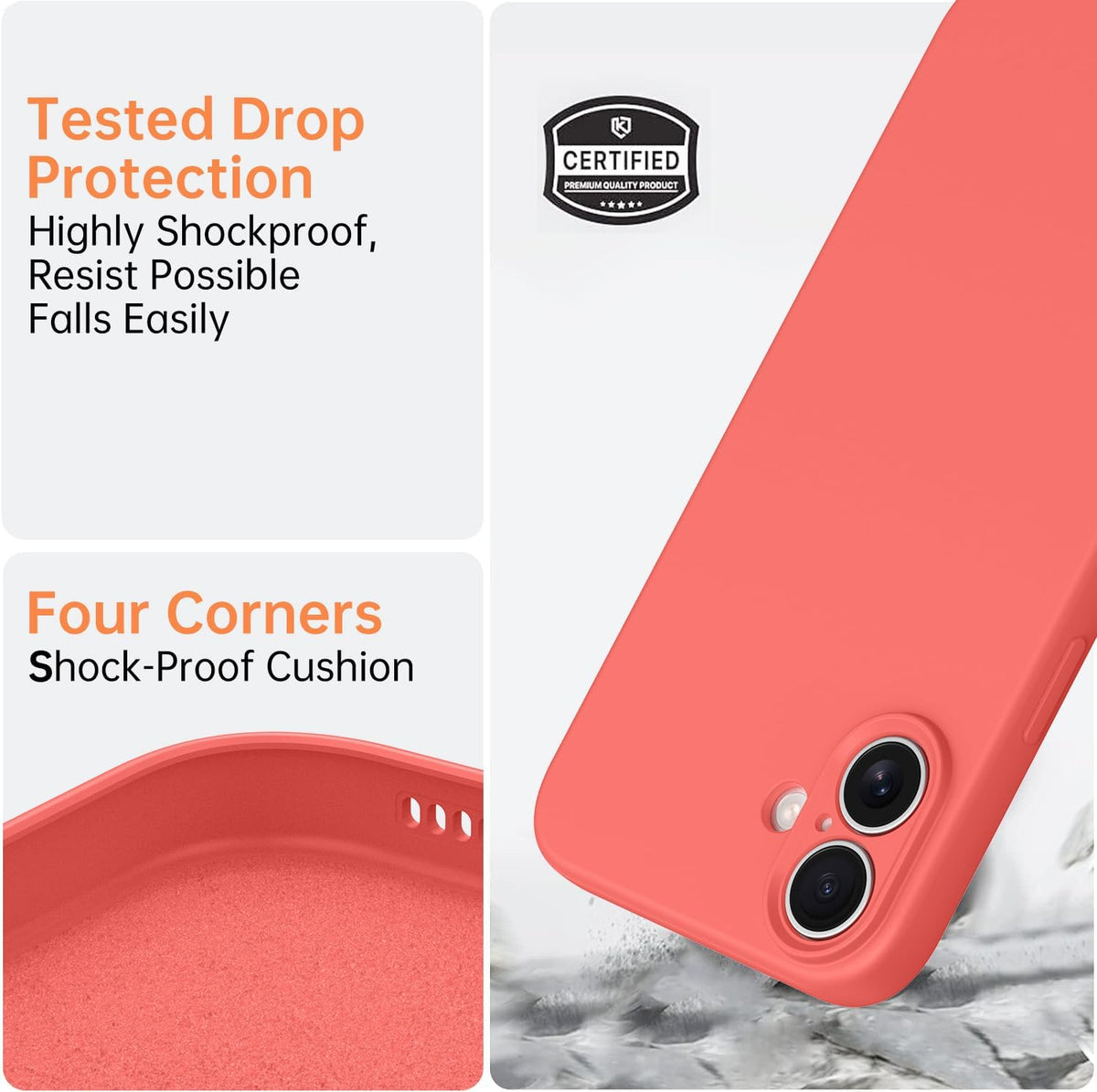 Compatible with iPhone 16 Case, Liquid Silicone Upgrade [Camera Protection] [Soft Anti-Scratch Microfiber Lining] Shockproof Phone Case (Peach)