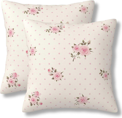 Floral Polka Dot Background Throw Pillow Covers Pink Roses Pillow Cover 20x20 Inch Set of 2 Shabby Chic Rose Flowers Pillowcase Square Cushion Cases for Couch Bed Sofa