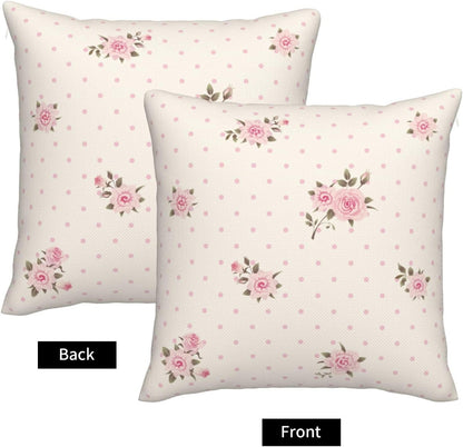Floral Polka Dot Background Throw Pillow Covers Pink Roses Pillow Cover 20x20 Inch Set of 2 Shabby Chic Rose Flowers Pillowcase Square Cushion Cases for Couch Bed Sofa