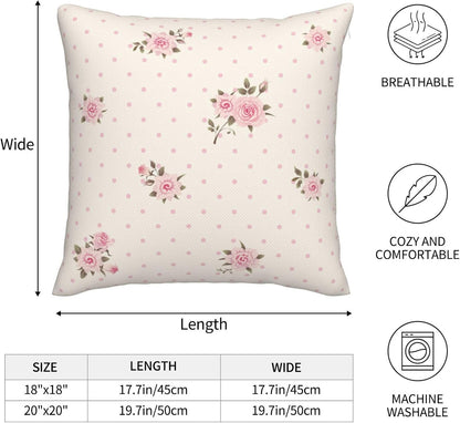 Floral Polka Dot Background Throw Pillow Covers Pink Roses Pillow Cover 20x20 Inch Set of 2 Shabby Chic Rose Flowers Pillowcase Square Cushion Cases for Couch Bed Sofa