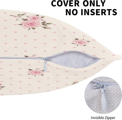 Floral Polka Dot Background Throw Pillow Covers Pink Roses Pillow Cover 20x20 Inch Set of 2 Shabby Chic Rose Flowers Pillowcase Square Cushion Cases for Couch Bed Sofa