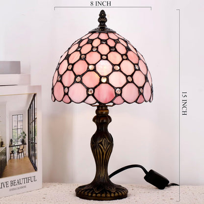 Small Tiffany Stained Glass Table Lamp,Pink
