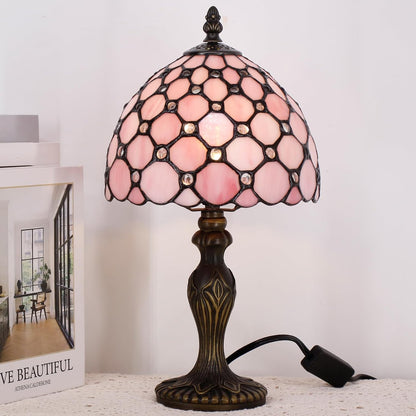 Small Tiffany Stained Glass Table Lamp,Pink