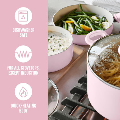 2.5QT Ceramic Nonstick Saucepan with Glass Lid, Pink