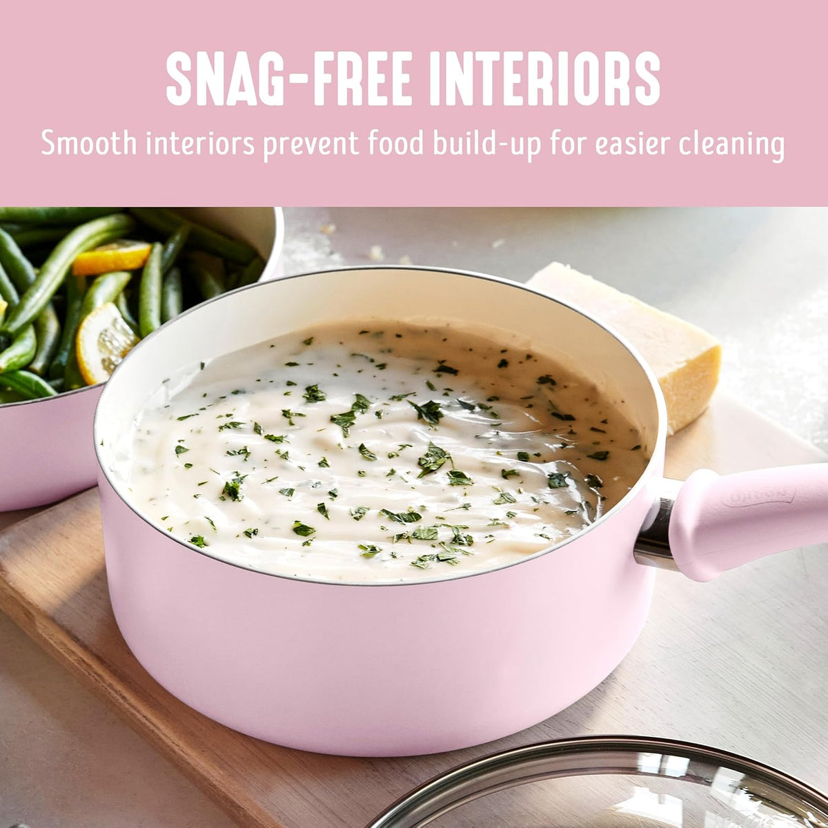 2.5QT Ceramic Nonstick Saucepan with Glass Lid, Pink