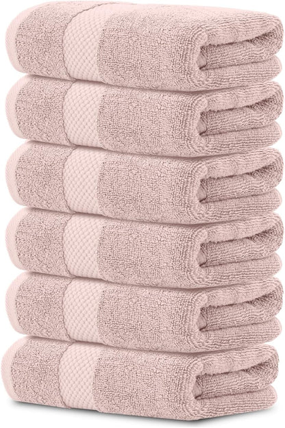 Luxury Pink Hand Towels - 100% Turkish Cotton, 16x30, 6 Pack