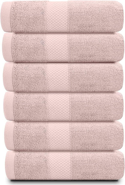 Luxury Pink Hand Towels - 100% Turkish Cotton, 16x30, 6 Pack