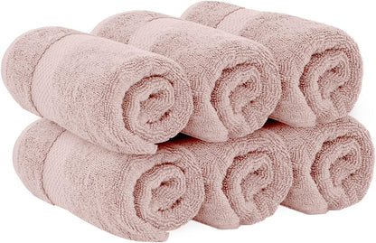 Luxury Pink Hand Towels - 100% Turkish Cotton, 16x30, 6 Pack