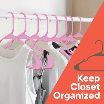 Pink Plastic Hangers 50 Pack– Heavy-Duty Plastic Hangers Slim and Space-Saving, Durable and Lightweight PP with Non-Slip Shoulder Notches for Slip Dresses, Suits, Jackets & Camisoles