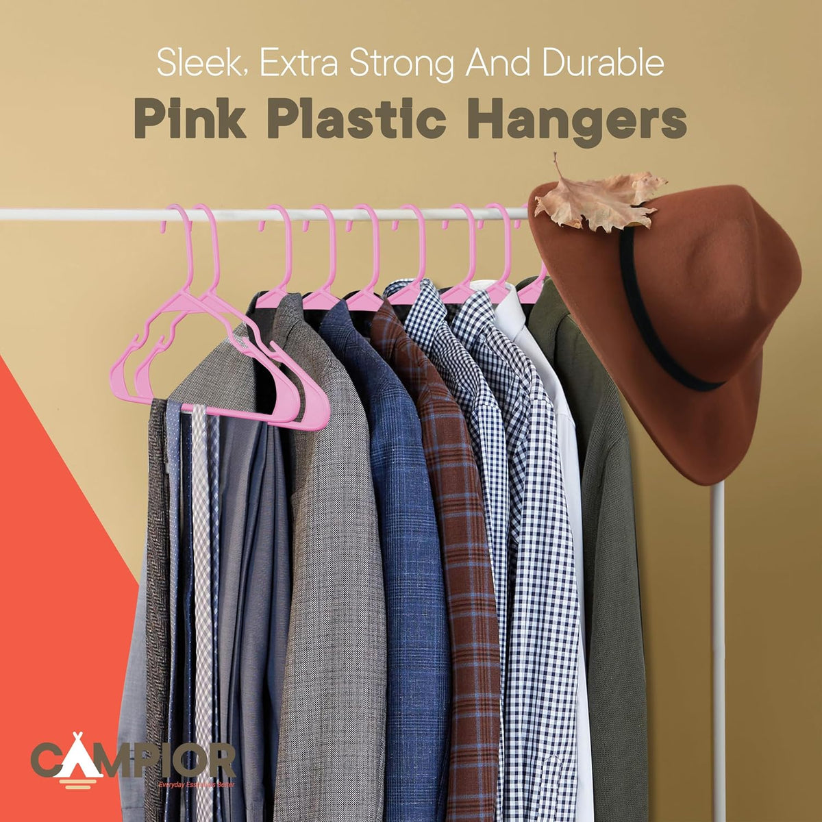 Pink Plastic Hangers 50 Pack– Heavy-Duty Plastic Hangers Slim and Space-Saving, Durable and Lightweight PP with Non-Slip Shoulder Notches for Slip Dresses, Suits, Jackets & Camisoles