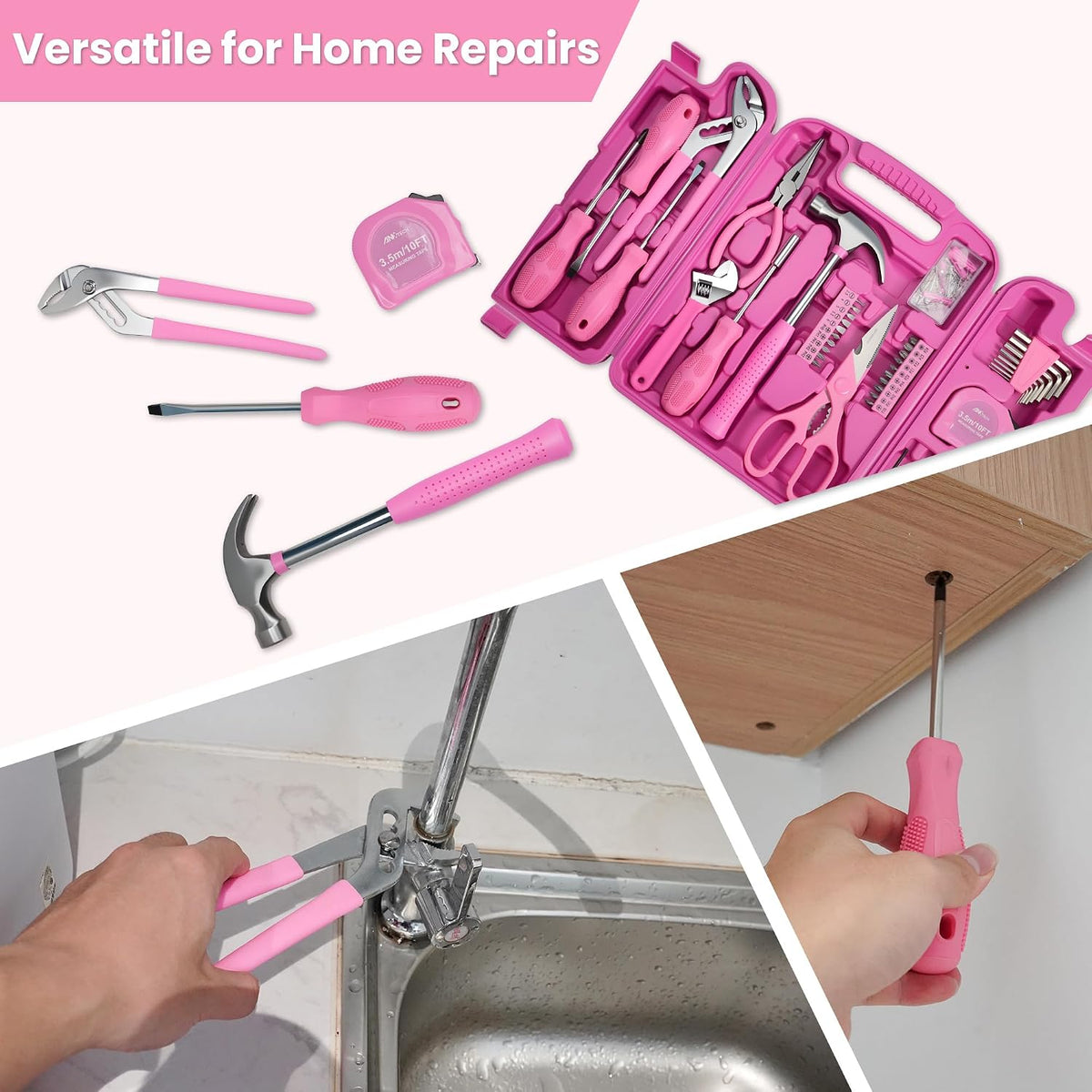 Pink Tool Set for Women 136-Piece Small Tool Kit for Home Repairs