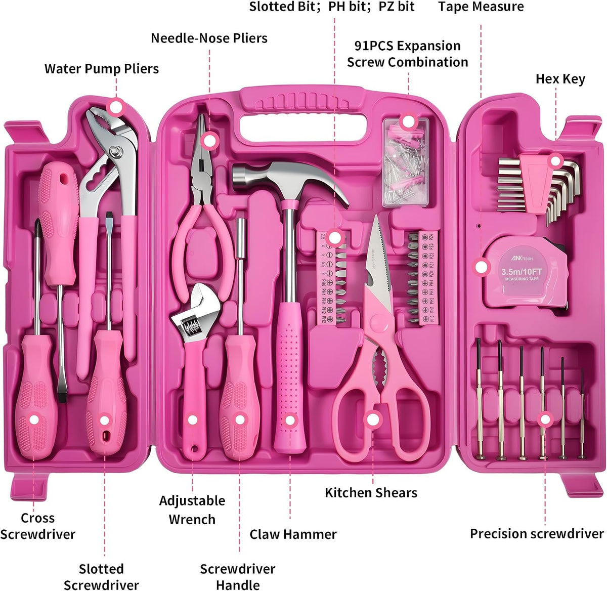 Pink Tool Set for Women 136-Piece Small Tool Kit for Home Repairs