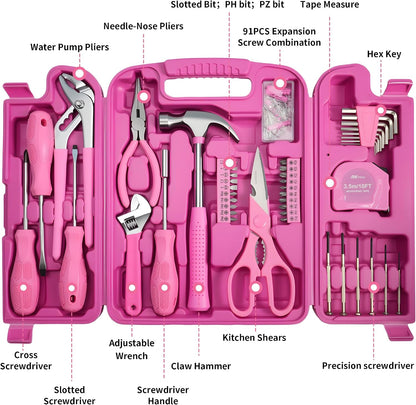 Pink Tool Set for Women 136-Piece Small Tool Kit for Home Repairs