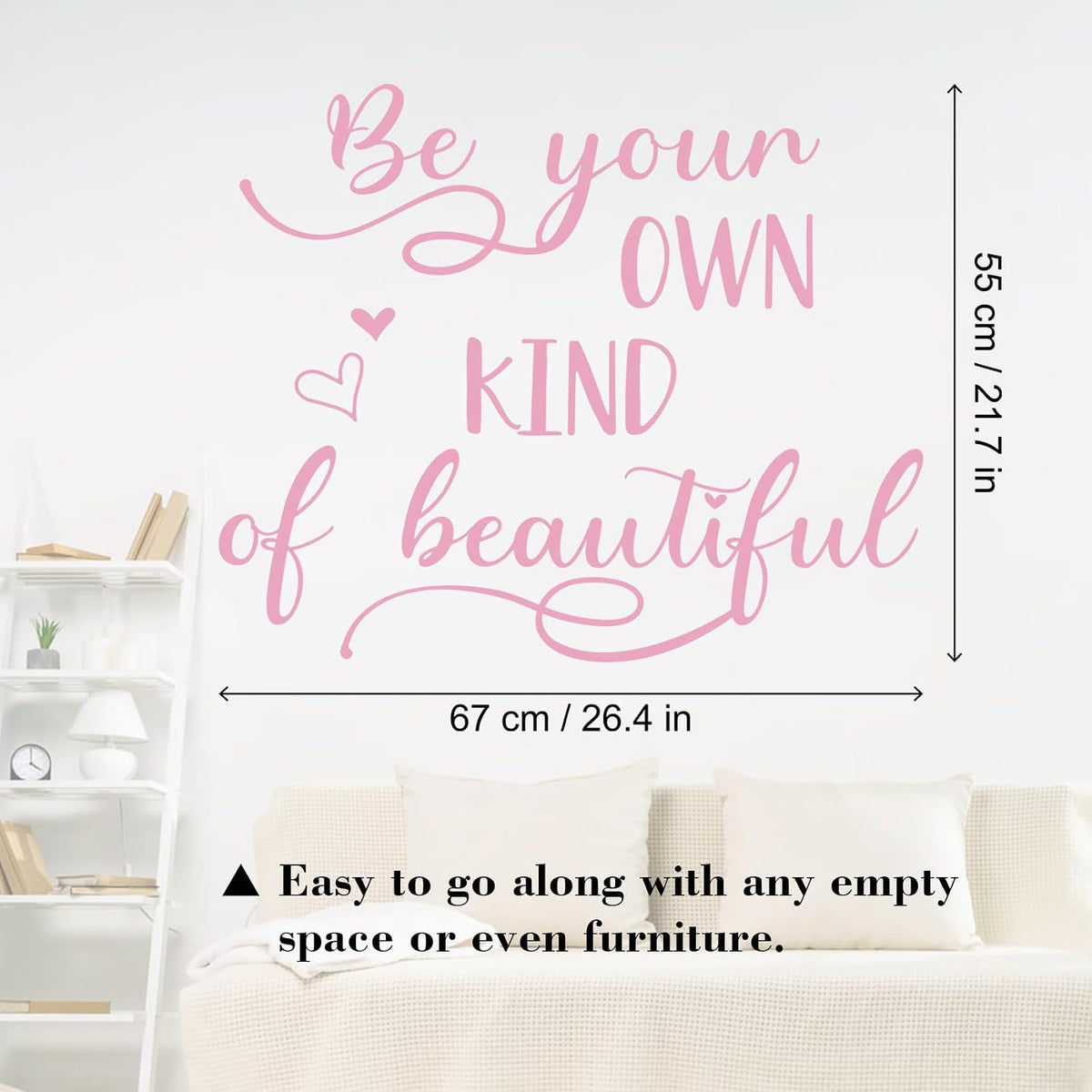 Inspirational Wall Quote Decals, Peel and Stick Vinyl Pink Wall Stickers