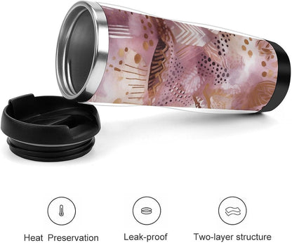 Pretty Peach Pattern Stainless Steel Travel Mug, Leak-proof Reusable Thermal Coffee Cup with Lid for Hot & Cold Drinks, Insulated Tumbler for Commuting And Travel