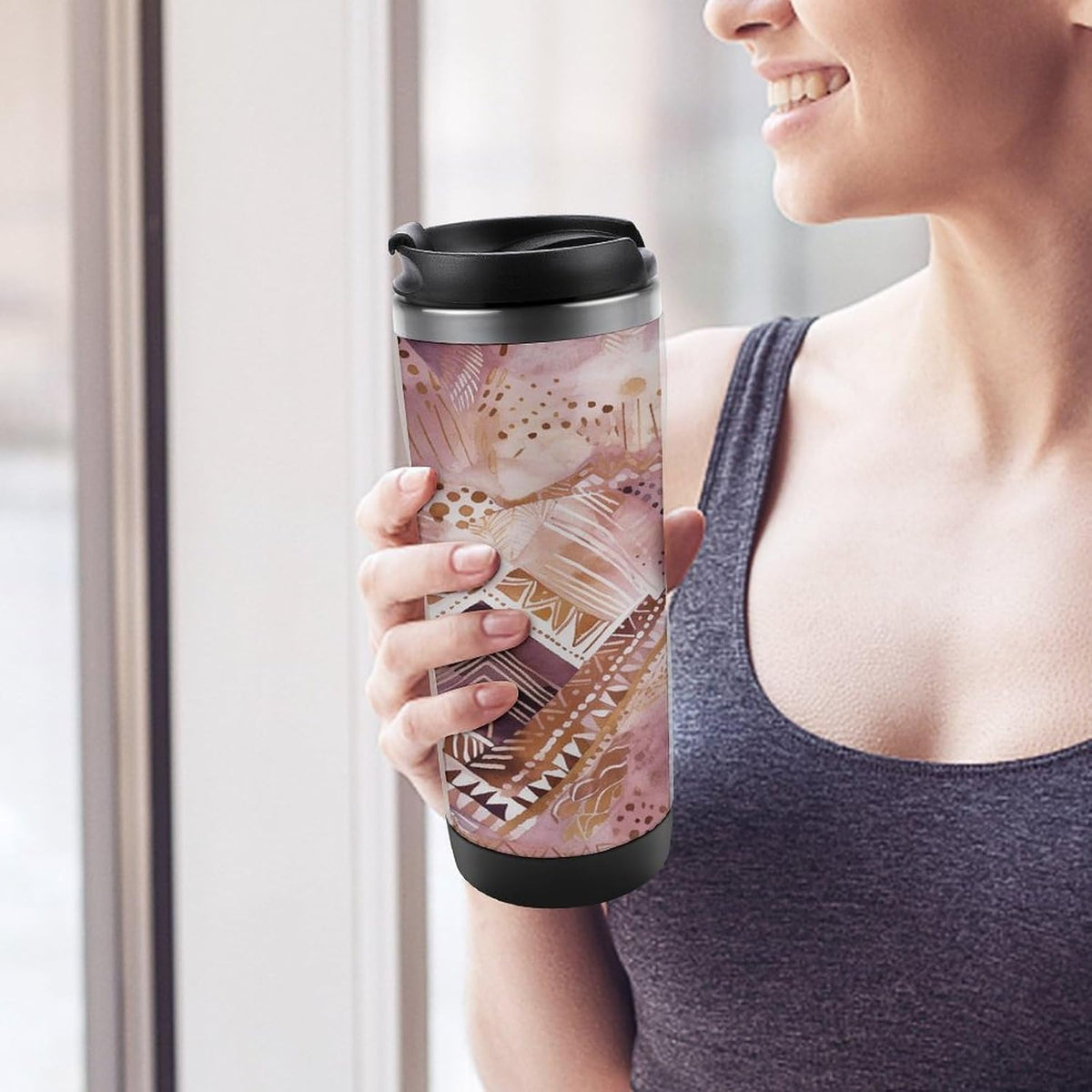 Pretty Peach Pattern Stainless Steel Travel Mug, Leak-proof Reusable Thermal Coffee Cup with Lid for Hot & Cold Drinks, Insulated Tumbler for Commuting And Travel