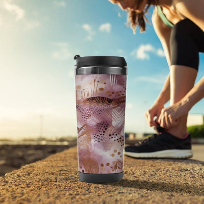 Pretty Peach Pattern Stainless Steel Travel Mug, Leak-proof Reusable Thermal Coffee Cup with Lid for Hot & Cold Drinks, Insulated Tumbler for Commuting And Travel