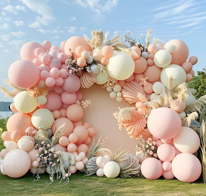 Pastel Pink White Balloon Arch Double Stuffed Light Pink Blush Ivory Beige Balloon Garland Kit Peach Cream Balloons for Birthday Baby Shower Wedding Valentine Engagement Bridal Fall Boho Party Decor