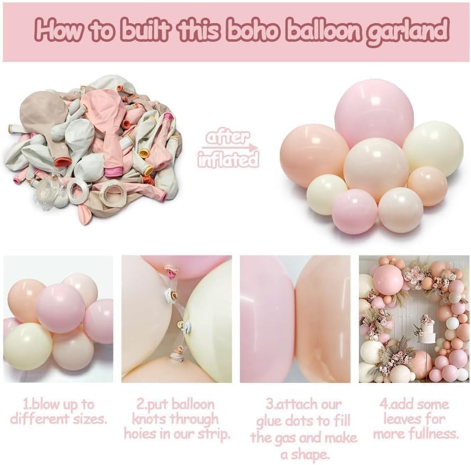 Pastel Pink White Balloon Arch Double Stuffed Light Pink Blush Ivory Beige Balloon Garland Kit Peach Cream Balloons for Birthday Baby Shower Wedding Valentine Engagement Bridal Fall Boho Party Decor