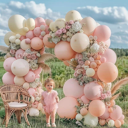 Pastel Pink White Balloon Arch Double Stuffed Light Pink Blush Ivory Beige Balloon Garland Kit Peach Cream Balloons for Birthday Baby Shower Wedding Valentine Engagement Bridal Fall Boho Party Decor