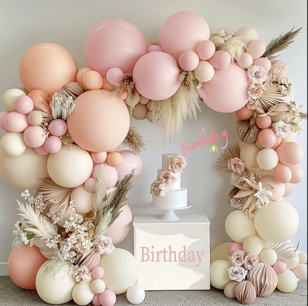 Pastel Pink White Balloon Arch Double Stuffed Light Pink Blush Ivory Beige Balloon Garland Kit Peach Cream Balloons for Birthday Baby Shower Wedding Valentine Engagement Bridal Fall Boho Party Decor