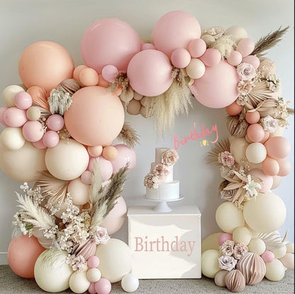 Pastel Pink White Balloon Arch Double Stuffed Light Pink Blush Ivory Beige Balloon Garland Kit Peach Cream Balloons for Birthday Baby Shower Wedding Valentine Engagement Bridal Fall Boho Party Decor