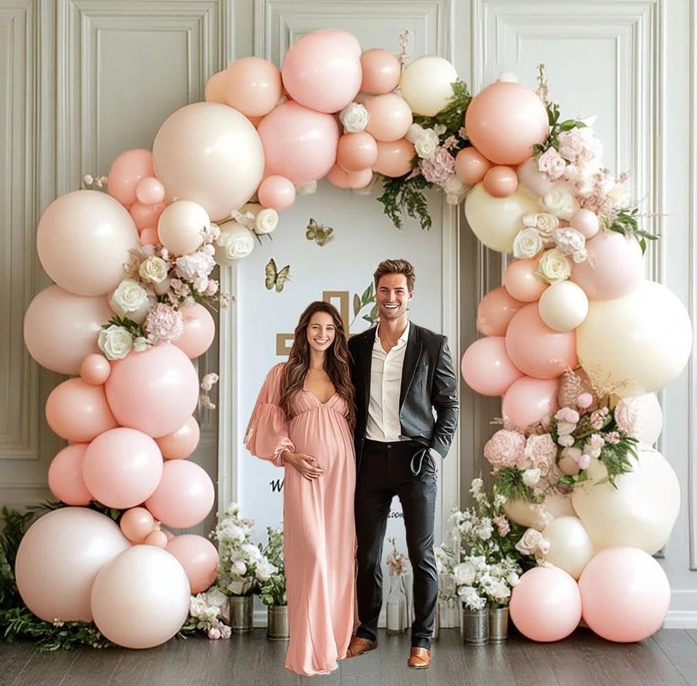 Pastel Pink White Balloon Arch Double Stuffed Light Pink Blush Ivory Beige Balloon Garland Kit Peach Cream Balloons for Birthday Baby Shower Wedding Valentine Engagement Bridal Fall Boho Party Decor