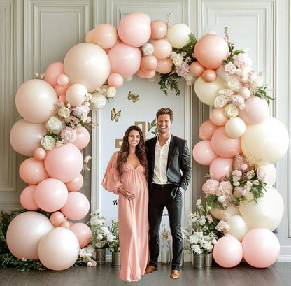 Pastel Pink White Balloon Arch Double Stuffed Light Pink Blush Ivory Beige Balloon Garland Kit Peach Cream Balloons for Birthday Baby Shower Wedding Valentine Engagement Bridal Fall Boho Party Decor