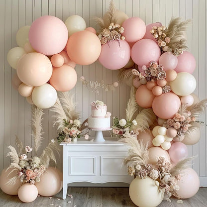 Pastel Pink White Balloon Arch Double Stuffed Light Pink Blush Ivory Beige Balloon Garland Kit Peach Cream Balloons for Birthday Baby Shower Wedding Valentine Engagement Bridal Fall Boho Party Decor