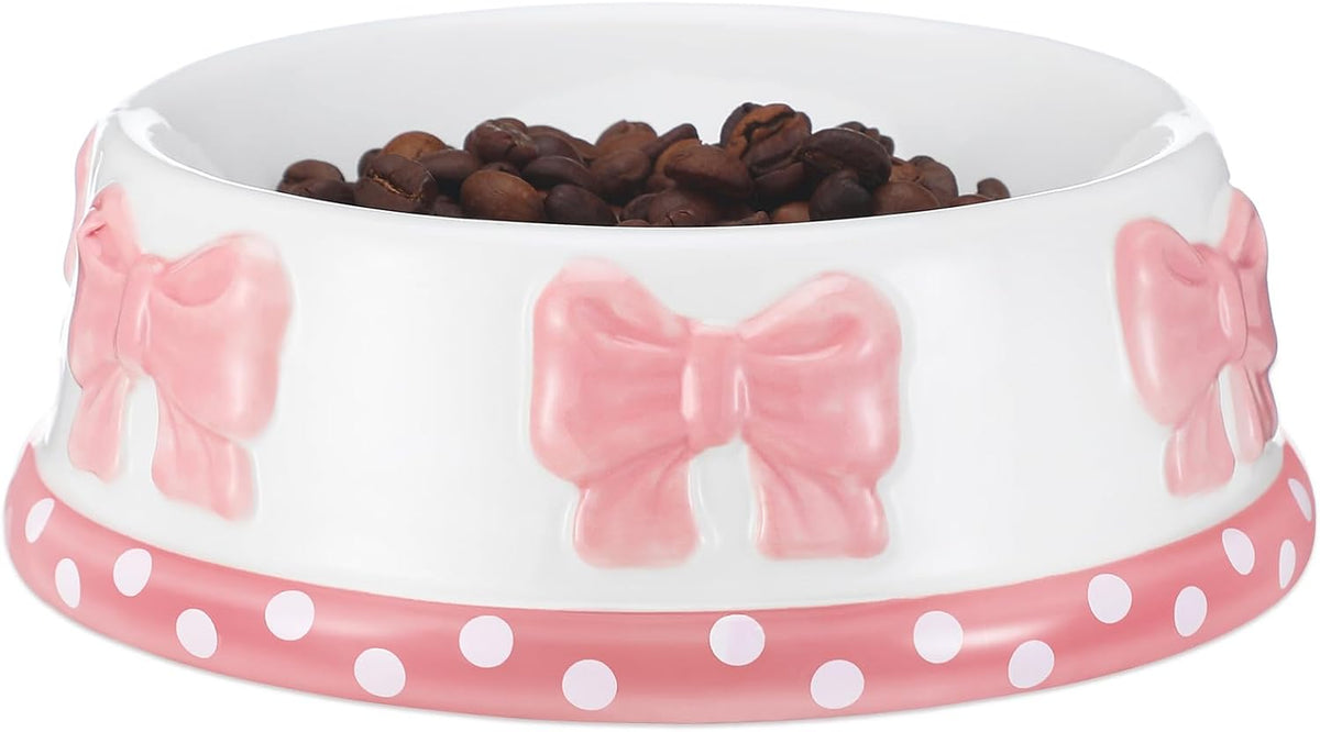 1 Pcs Pink Ceramic Pet Bowl for Small Dogs Cats Food Water