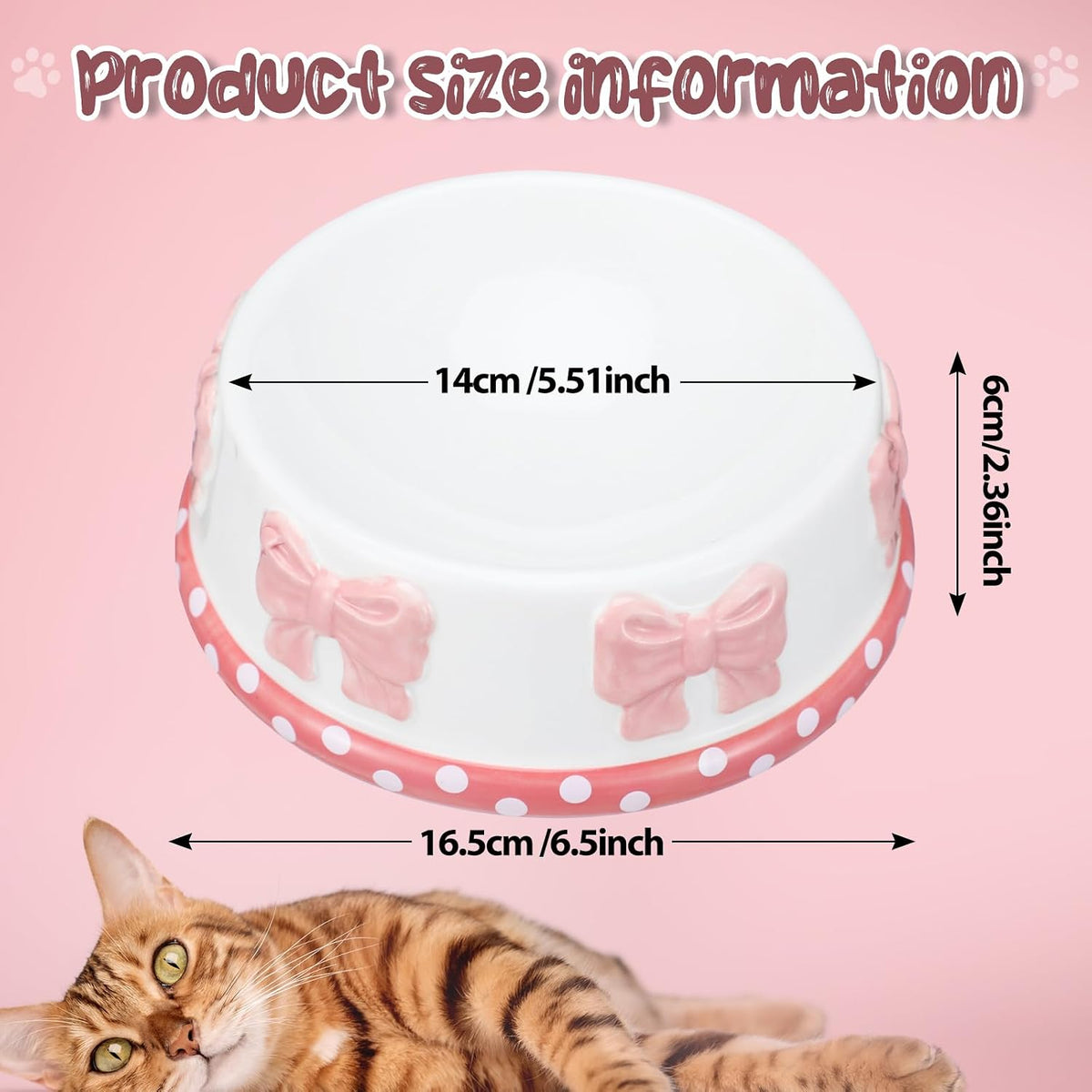 1 Pcs Pink Ceramic Pet Bowl for Small Dogs Cats Food Water