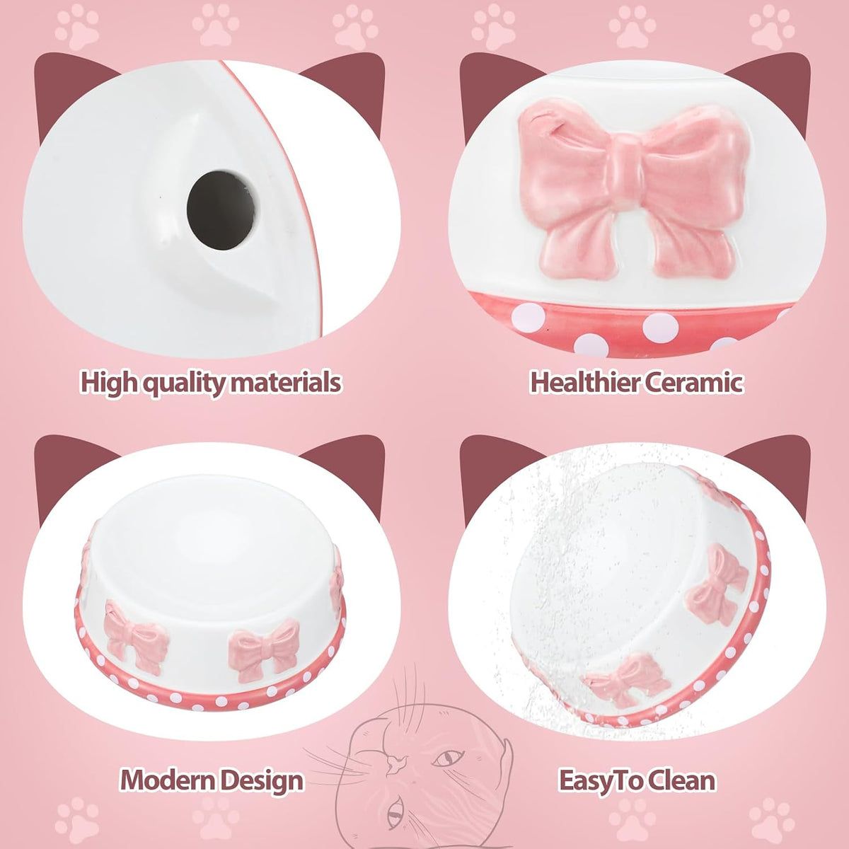 1 Pcs Pink Ceramic Pet Bowl for Small Dogs Cats Food Water