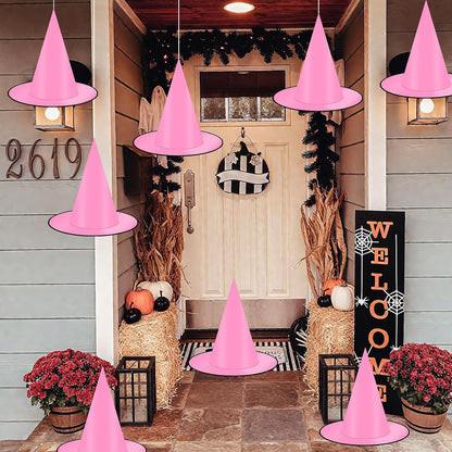 12 PCS Hanging Witch Hats Black/Pink, 16 PCS 3D Bats Stickers for Halloween Indoor Outdoor Decorations
