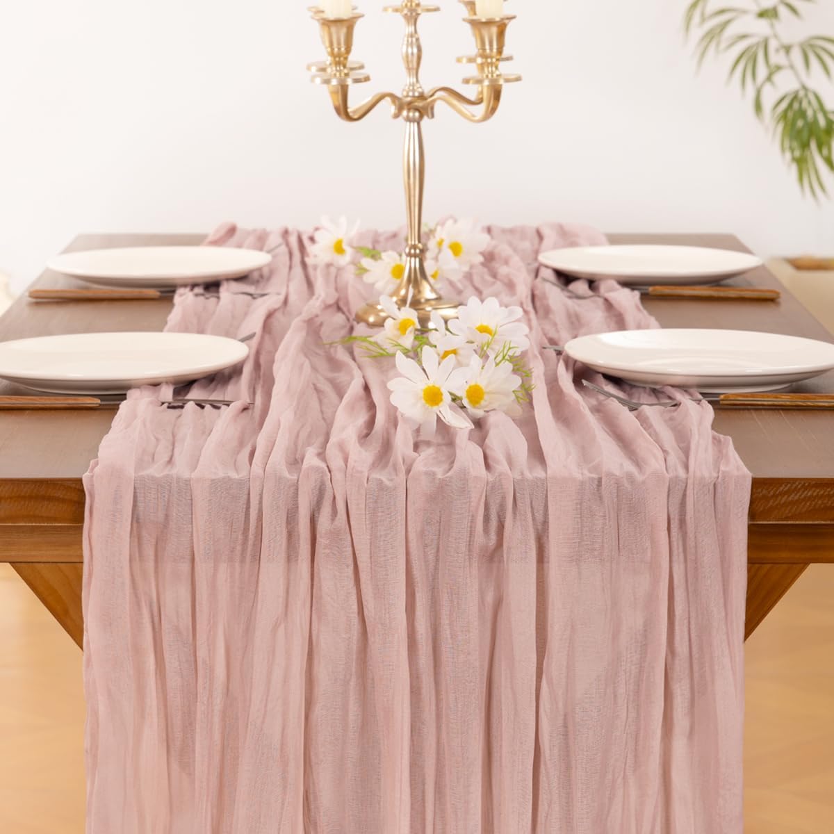 Pink Cheesecloth Table Runner Fall Boho Wedding Birthday Party Home Decor