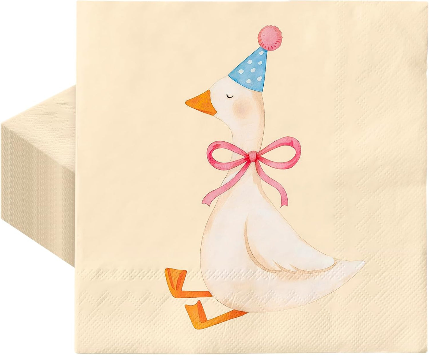 Whaline 50Pcs One Silly Goose Cocktail Napkins Coquette Pink Bow Goose Paper Napkin Disposable Beverage Dessert Napkin for Birthday Baby Shower Party Supplies Table Decor