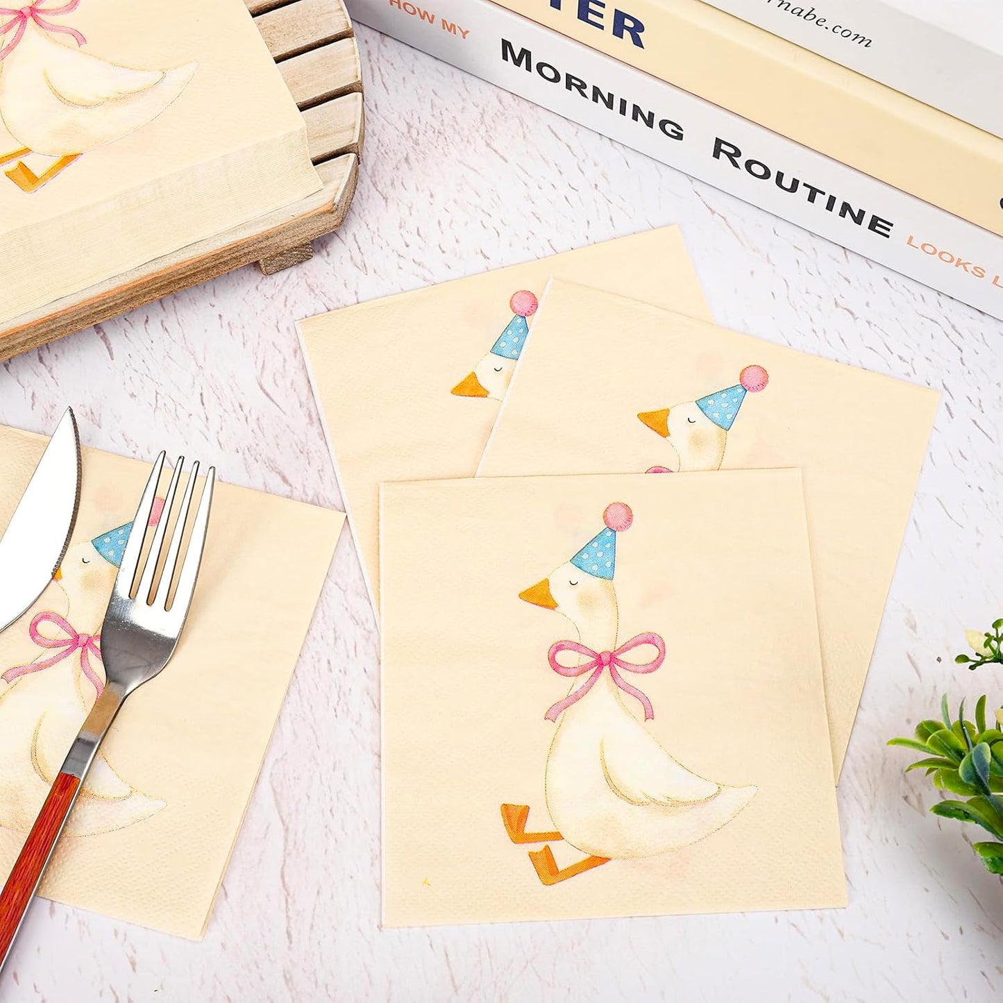 Whaline 50Pcs One Silly Goose Cocktail Napkins Coquette Pink Bow Goose Paper Napkin Disposable Beverage Dessert Napkin for Birthday Baby Shower Party Supplies Table Decor
