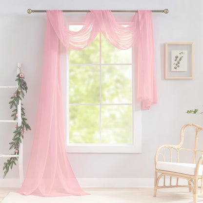 Pink Window Scarf Valances - Light Pink Sheer Valances, 144 Inch Curtain Scarf Swag Curtains, Bed Canopy Curtains 52Wx144L